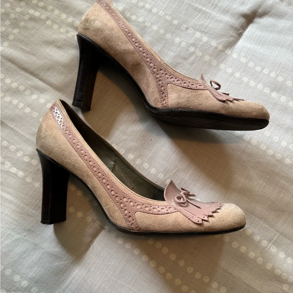Nine West Blush Pink Fringe Bow Pumps